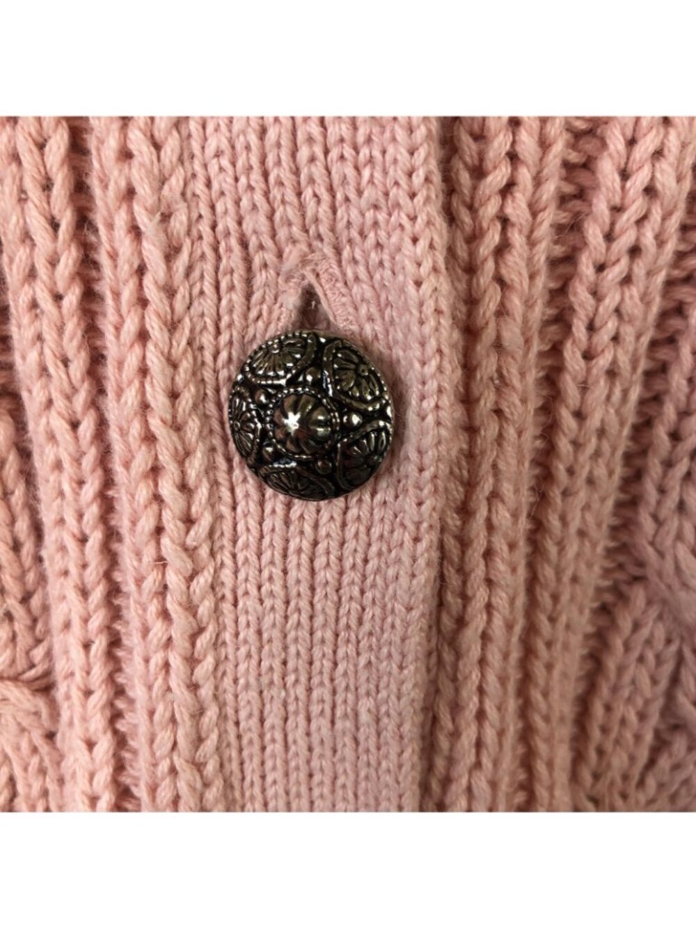 Vintage Pastel Cardigan Sweater Womens S Pink Ramie Cable Knit Fisherman Twee - Picture 10 of 16